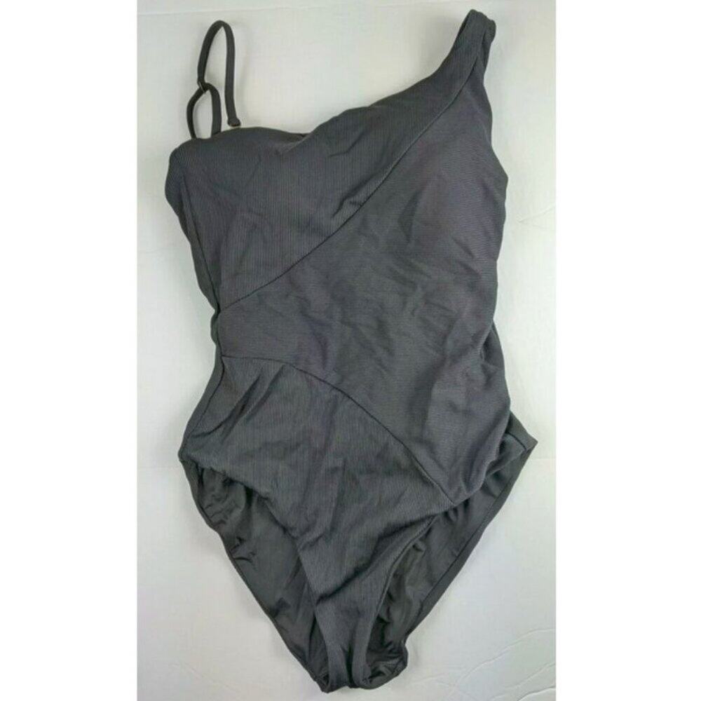Becca Adeline One-Shoulder One-Piece Swimsuit, Black, Women's Large